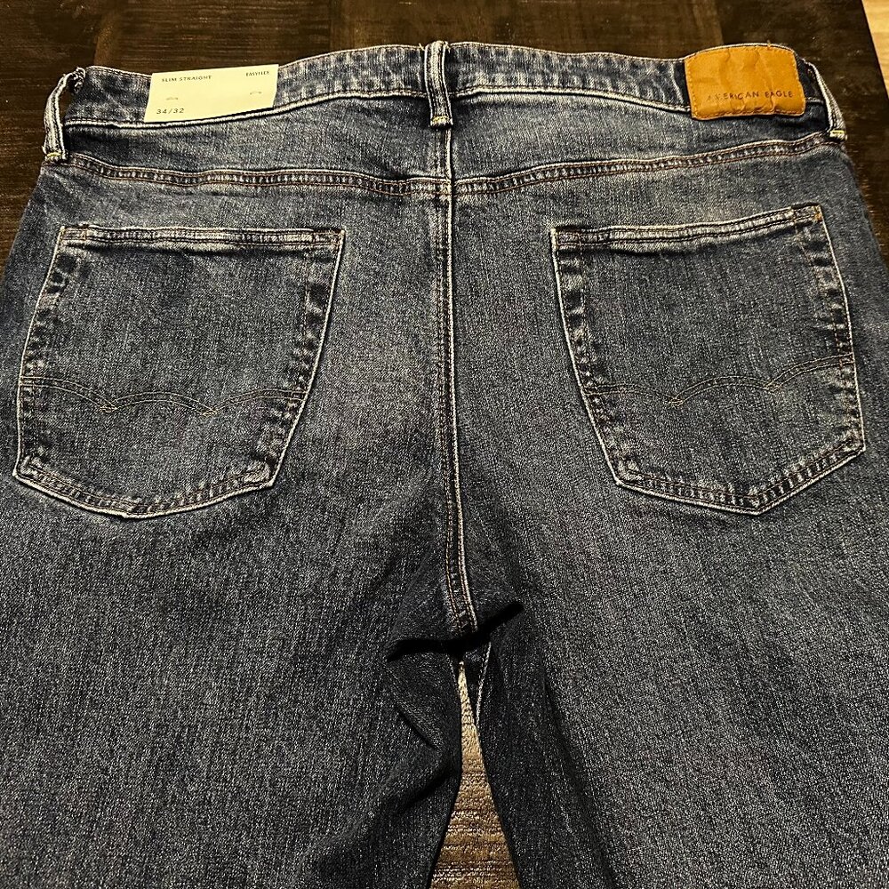 American Eagle EasyFlex Dark Blue Slim Straight Jeans NWT 34x32